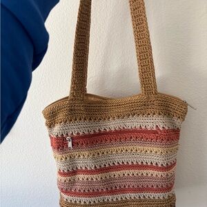 The Sak Crochet Tote Bag - Brown, Cream, and Red